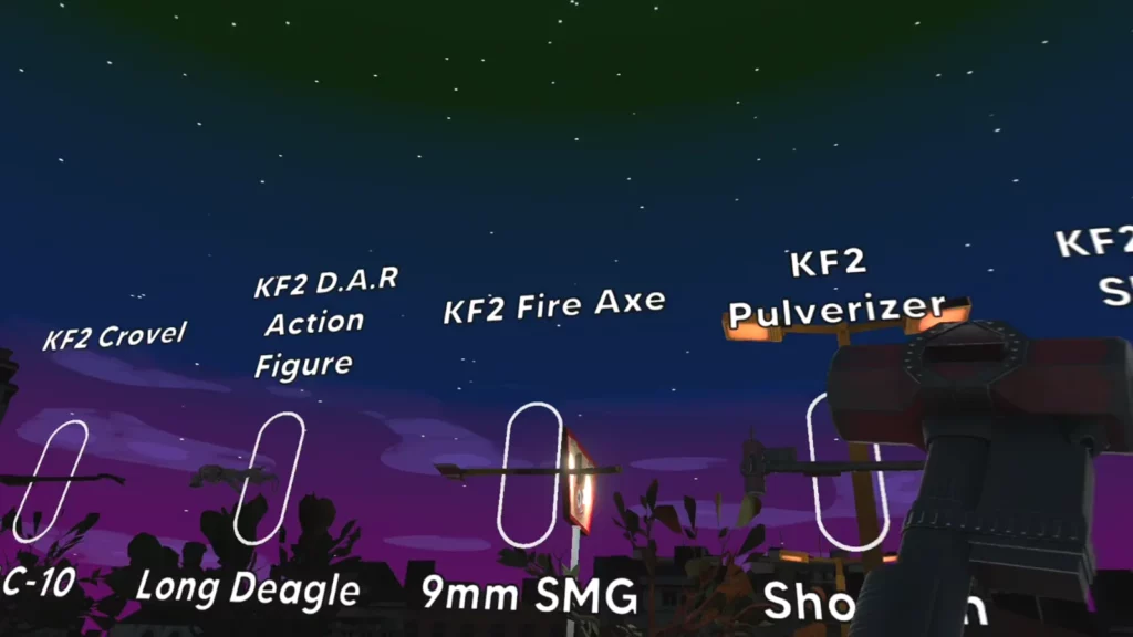 Mod-Waffenmenü mit Killing-Floor-2-Waffen wie Crovel, Fire Axe und Pulverizer