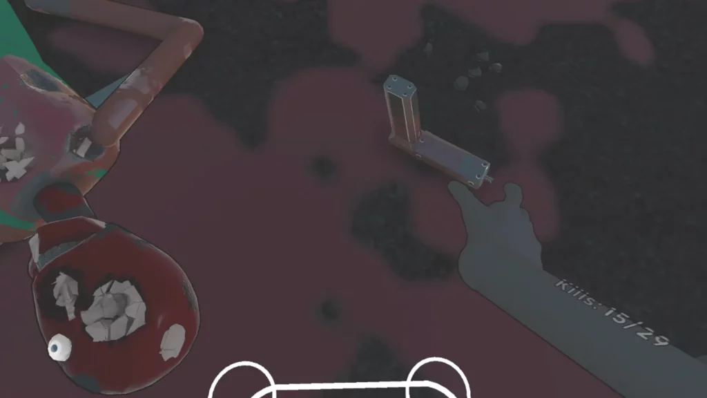 Zertrümmerter Kopf eines Gegners in Brutalistick VR, das Auge liegt neben dem Körper
