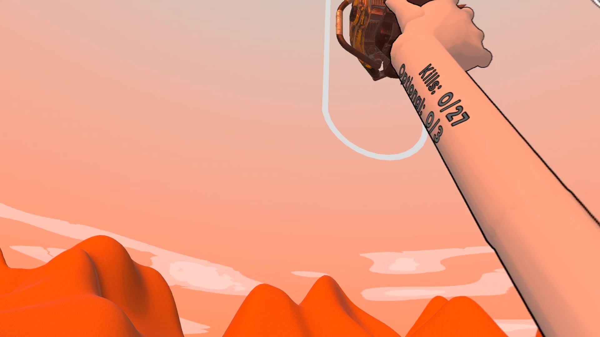 Missionsfortschritt als Arm-Tattoo in Brutalistick VR: Kills 0 von 27