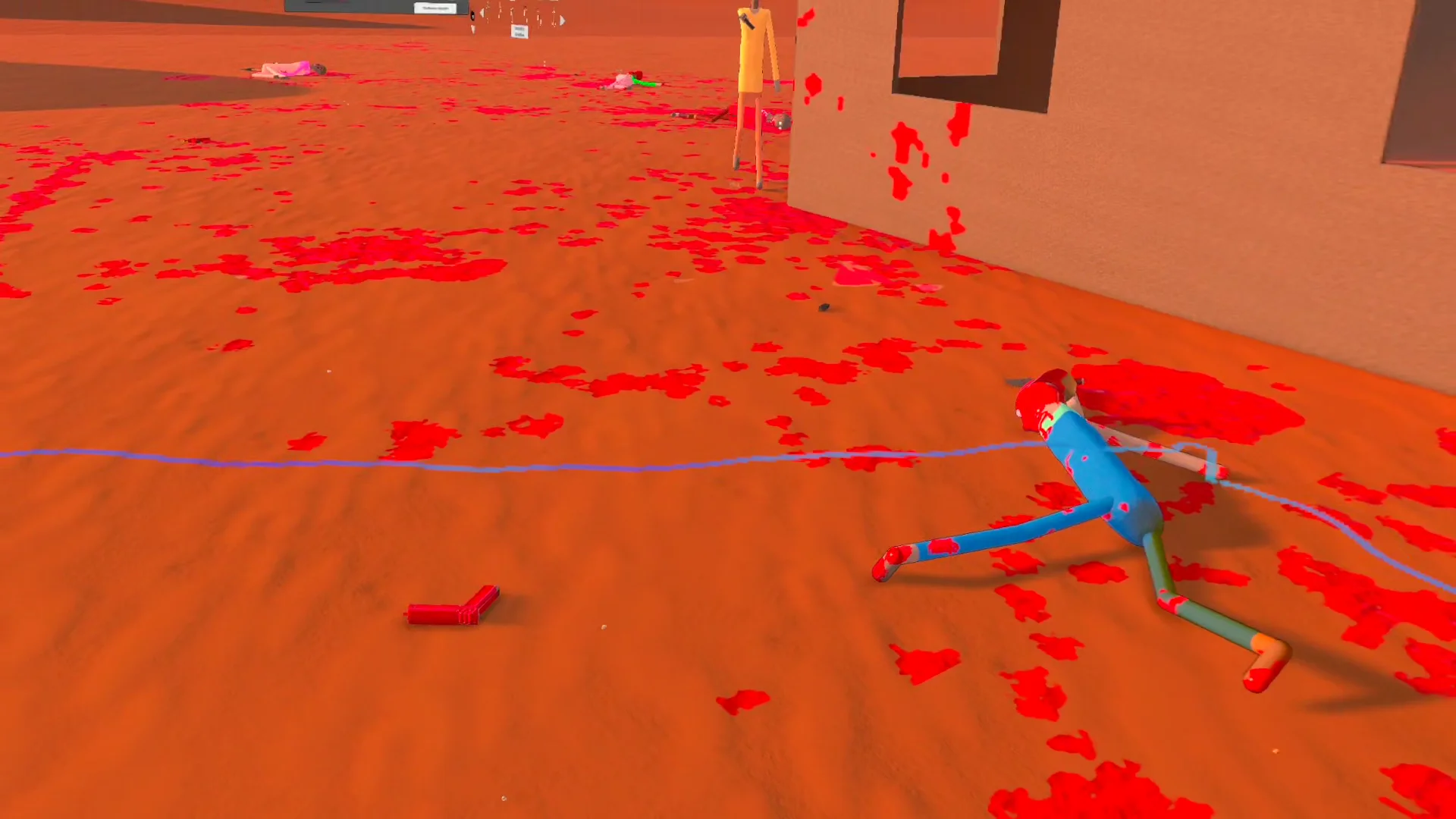 Spieler schwingt in Brutalistick VR einen gepackten Strichmännchen-Gegner kopfüber als Waffe