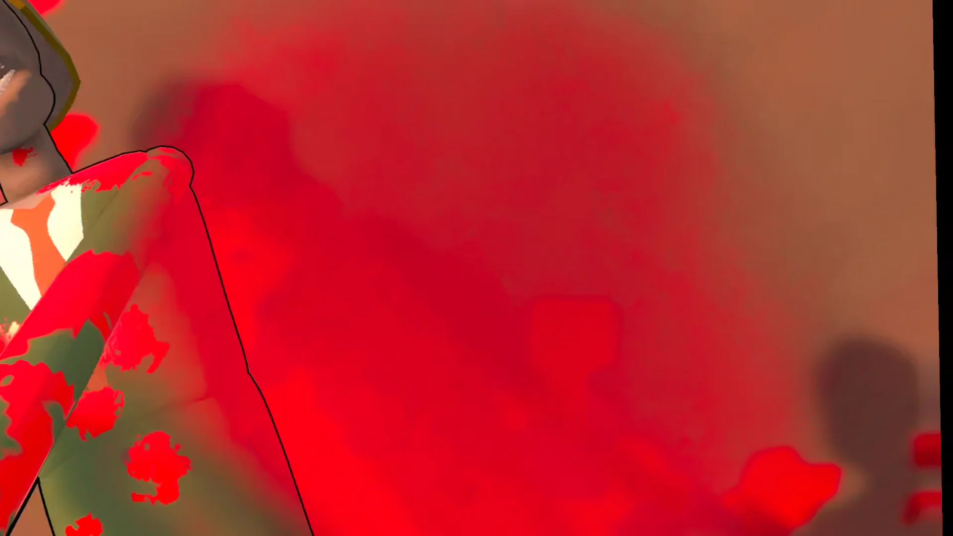 Rote Polygon-Blutwolke spritzt in Brutalistick VR aus dem Armstumpf eines getroffenen Gegners