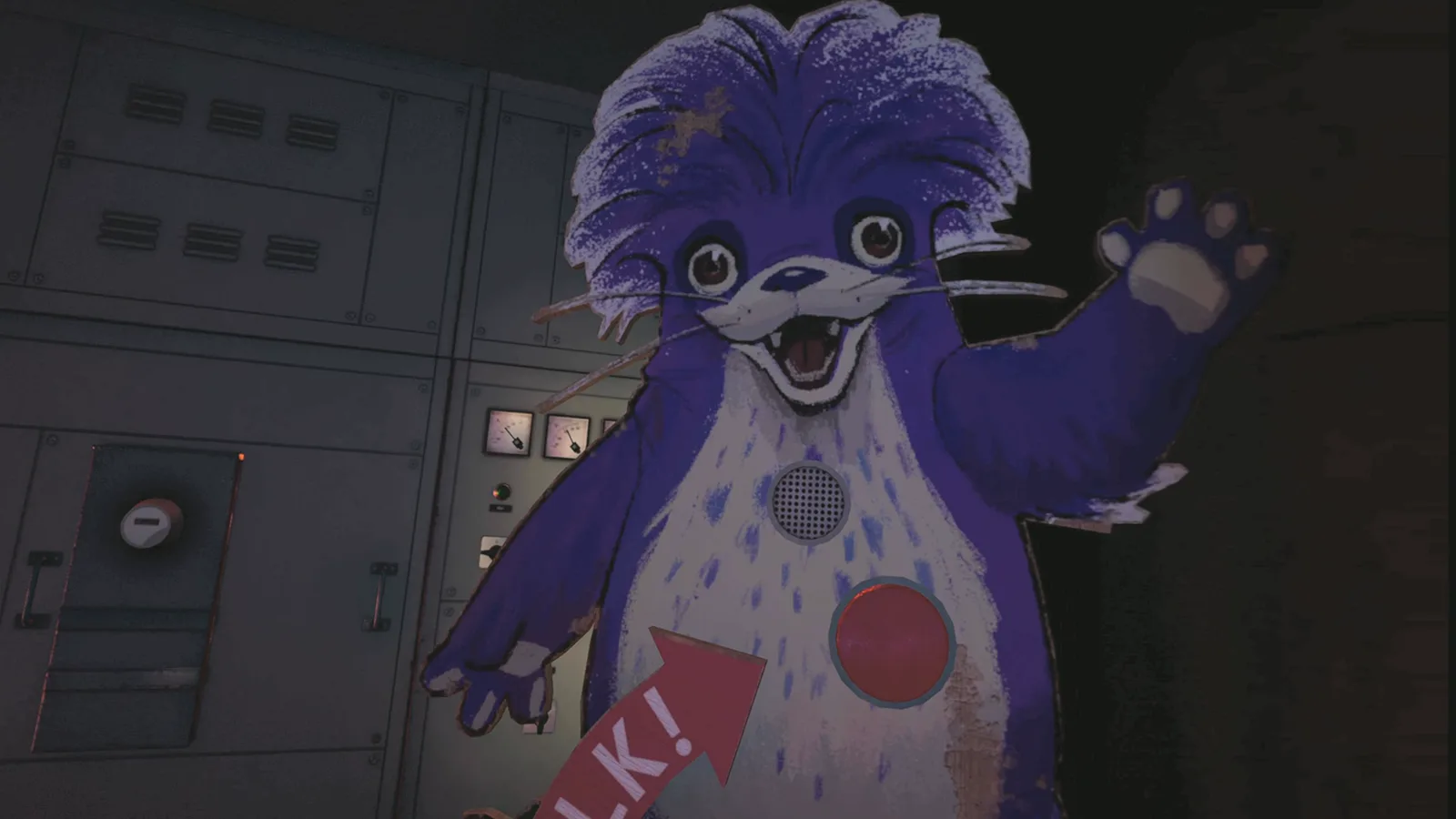 Secret of the Mimic in VR: Hedgehog Hudgie an einer Schaltanlage in der dunklen Halle