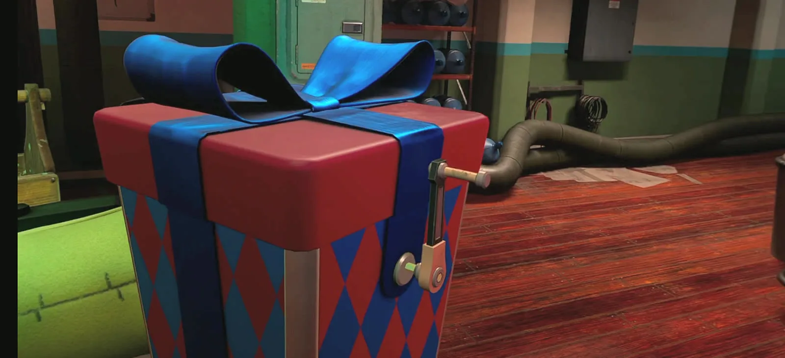 Secret of the Mimic in VR: die Jack-in-the-Box-Kiste mit Kurbel, aus der Jackie springt
