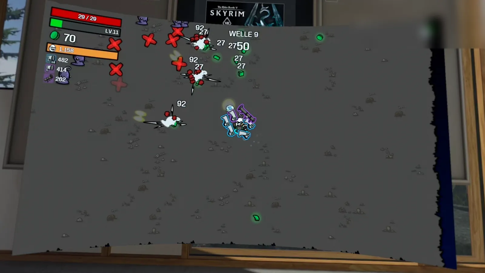 Explosionen in Welle 9 von Brotato auf der Meta Quest 3