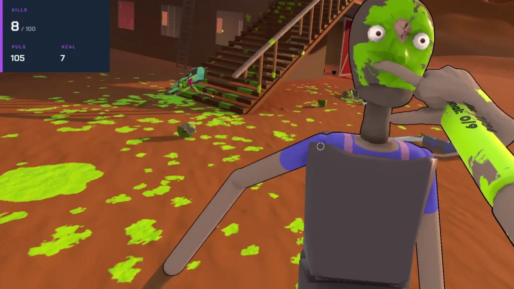 Brutalistick VR, Folge 1 ohne Waffe: Zeigefinger im Gesicht eines Strichmännchens, Einblendung Puls 105