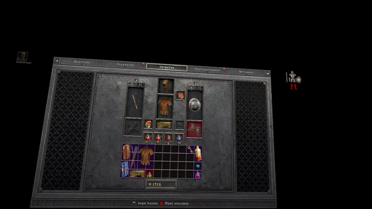 Inventar als schwebendes Fenster mit Laserpointer in Diablo 2 Resurrected VR