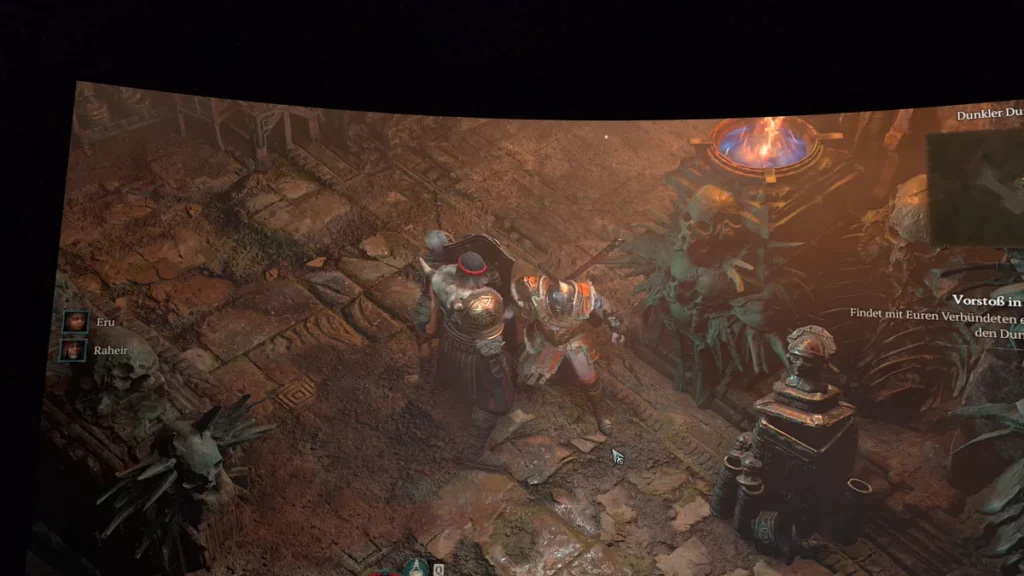 Diablo 4 auf einer gekrümmten virtuellen Leinwand in der Meta Quest 3