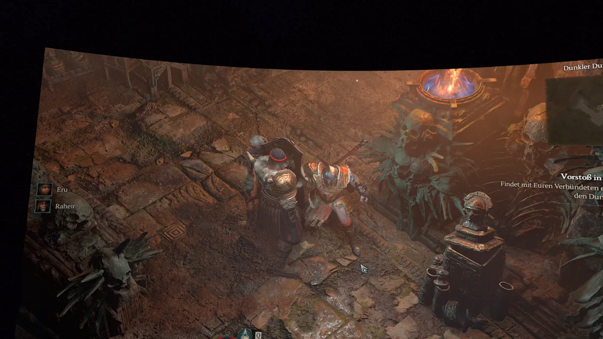 Diablo 4 auf einer gekrümmten virtuellen Leinwand in der Meta Quest 3