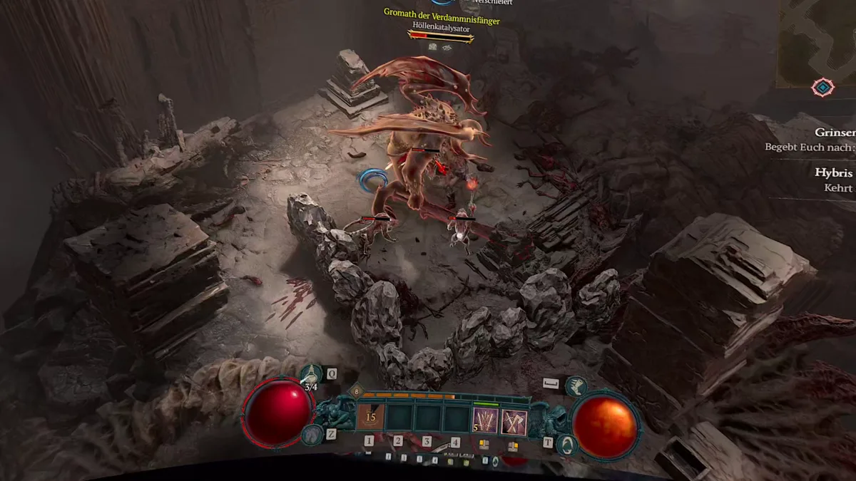 Bosskampf gegen Gromath in Diablo 4 auf der Leinwand der Meta Quest 3