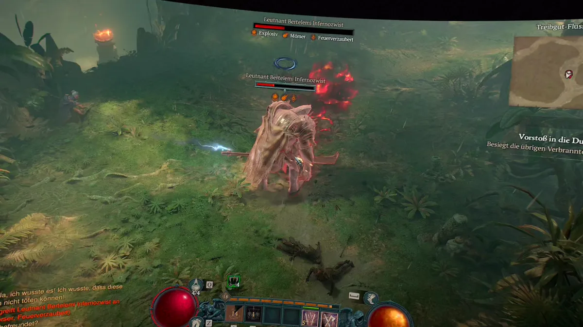 Kampf gegen Leutnant Bertelemi Infernozwist am Treibgut-Fluss in Diablo 4 auf der Meta Quest 3