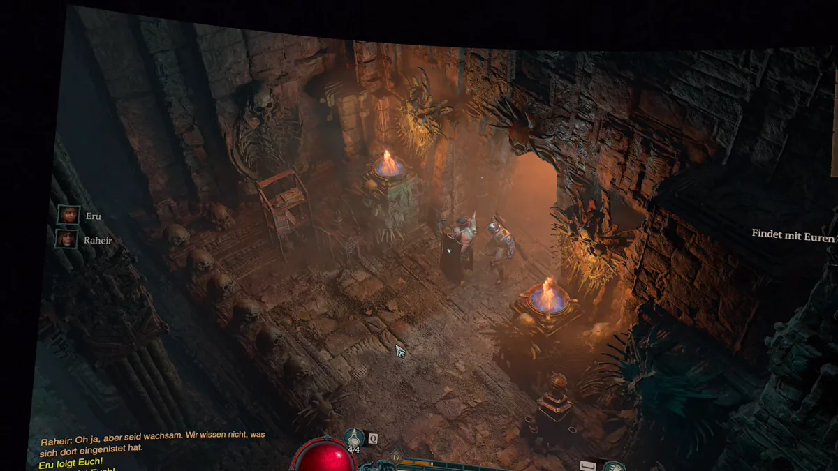 Mit Eru und Raheir in einem Gewölbe in Diablo 4 auf der Meta Quest 3