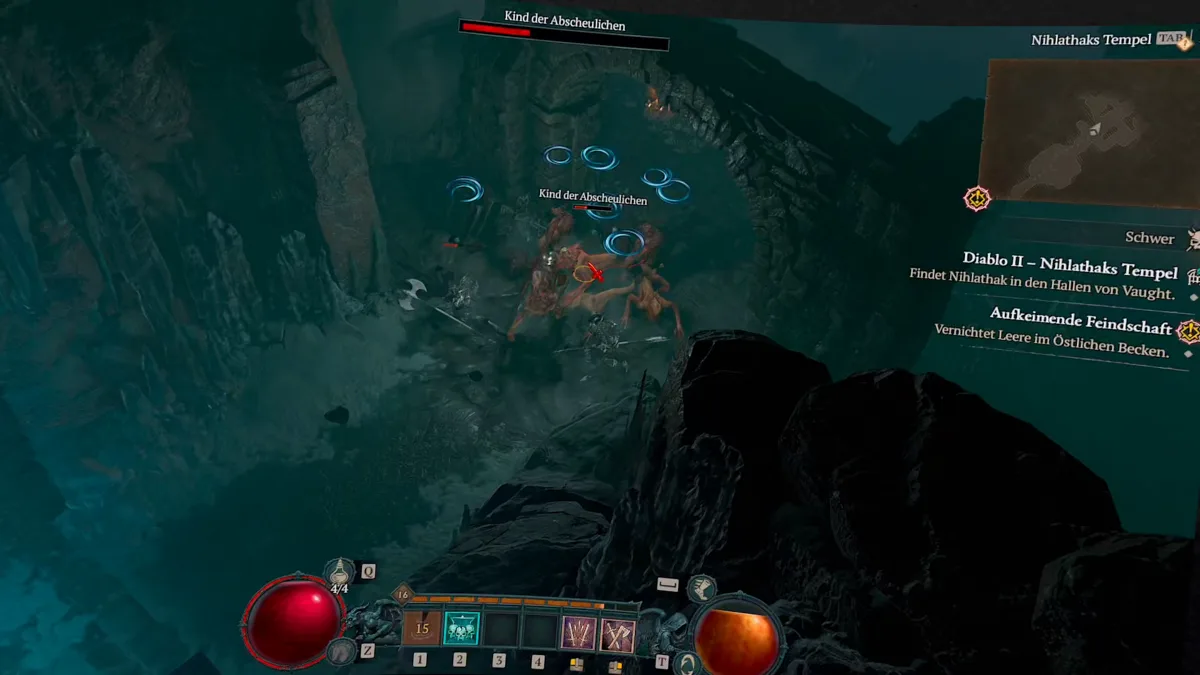 Diablo 4 in Nihlathaks Tempel auf der Leinwand der Meta Quest 3
