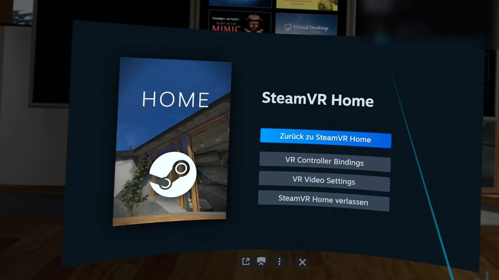 Menü von SteamVR Home in Steam Link auf der Meta Quest 3